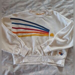 Aviator Nation Daydream Cream Colored Cropped Crewneck Sweatshirt, Size XS